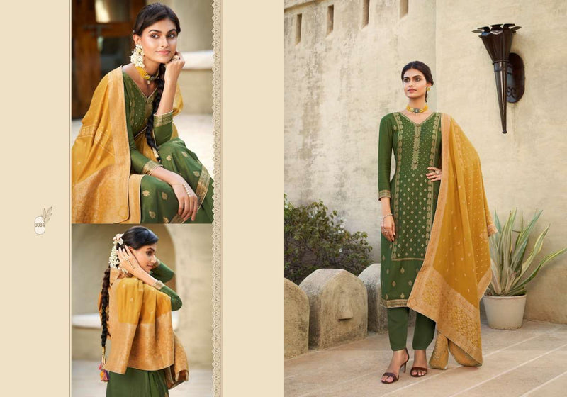 Meera Trendz Charmy Saffron Pashmina Jacquard Dress Materiyal