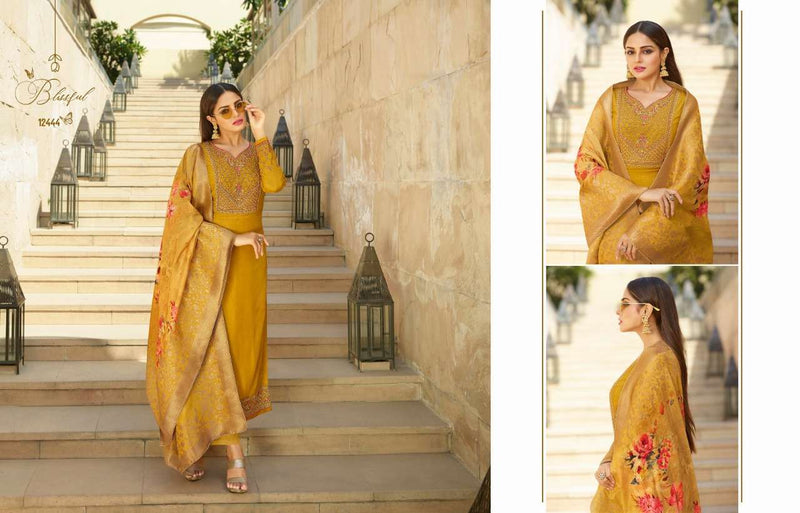Meera Trendz Zisa Resham Tusser Satin With Embroidery Work Partywear Salwar Kameez