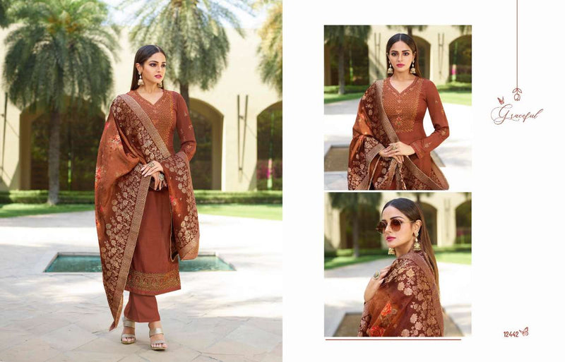Meera Trendz Zisa Resham Tusser Satin With Embroidery Work Partywear Salwar Kameez