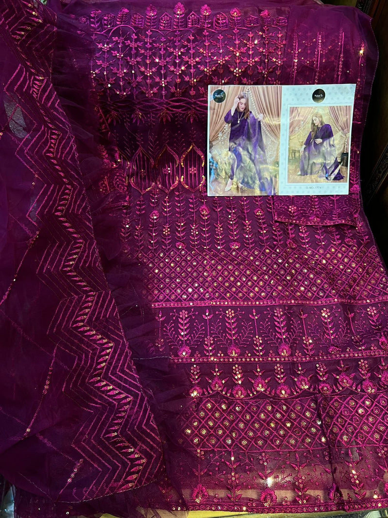 Mehboob Tex Dno 7774 B Net Embroidered Heavy Handwork Salwar Suit
