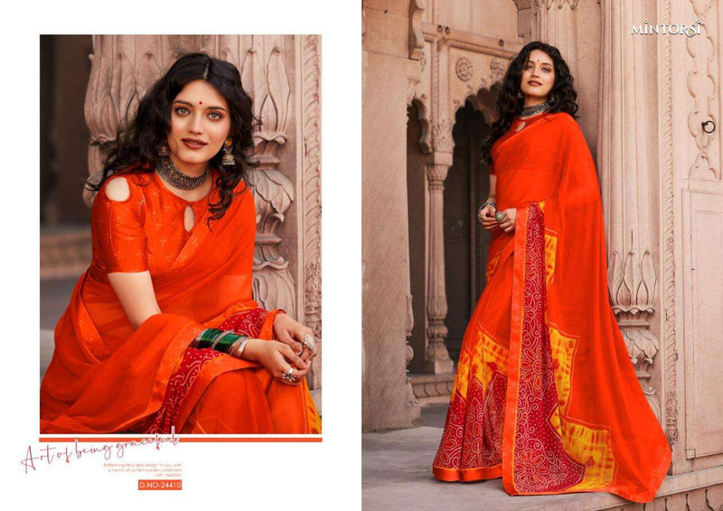 Mintorsi Bandhej Georgette With Fancy Satin Lace Exclusive Designer Daily Wear Sarees