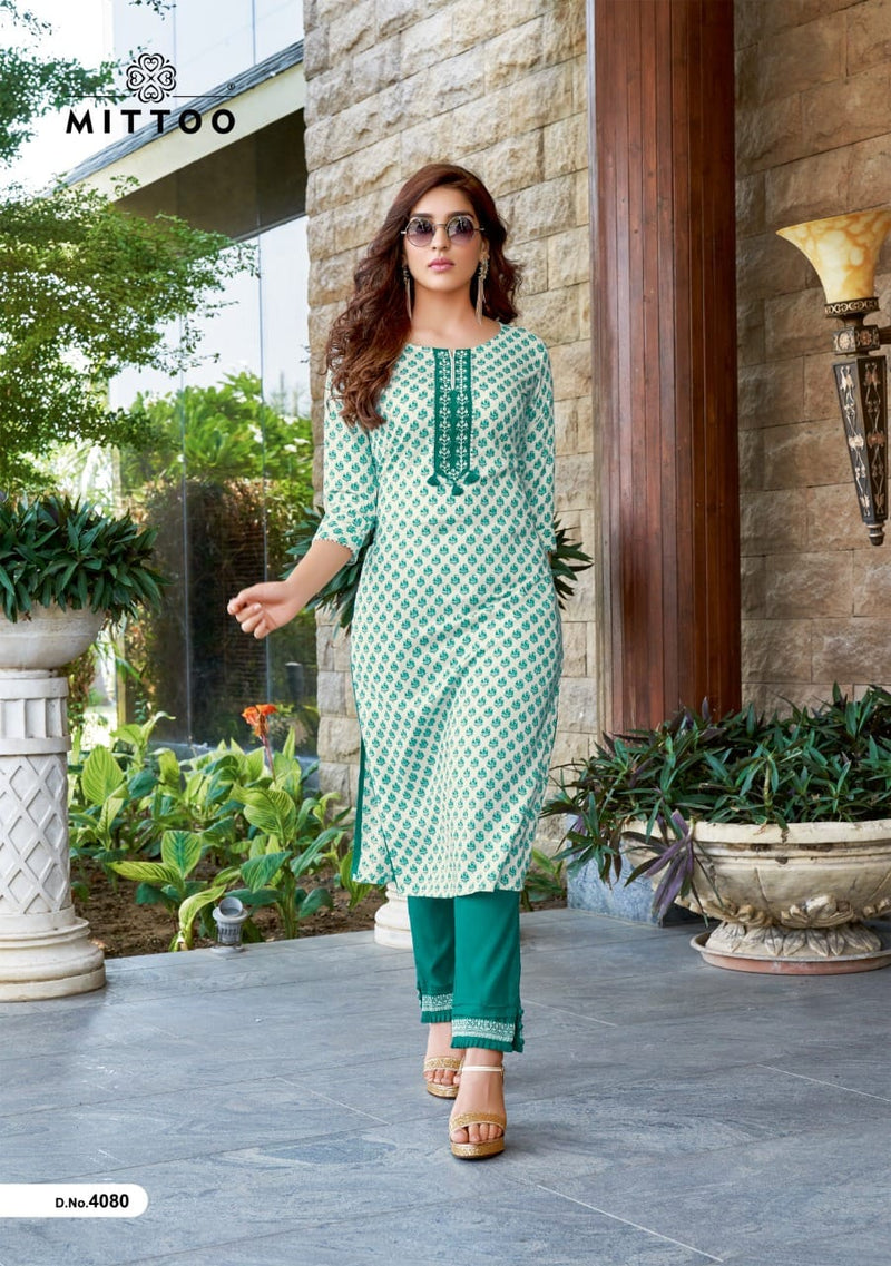 Mittoo Fashion Launch Mohini Vol 9 Rayon Printed Fancy Handwork Classic Look Formal Wear Kurtis