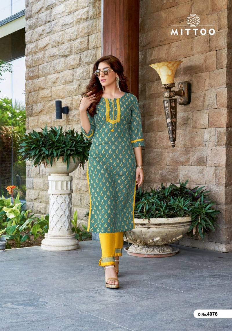 Mittoo Fashion Launch Mohini Vol 9 Rayon Printed Fancy Handwork Classic Look Formal Wear Kurtis