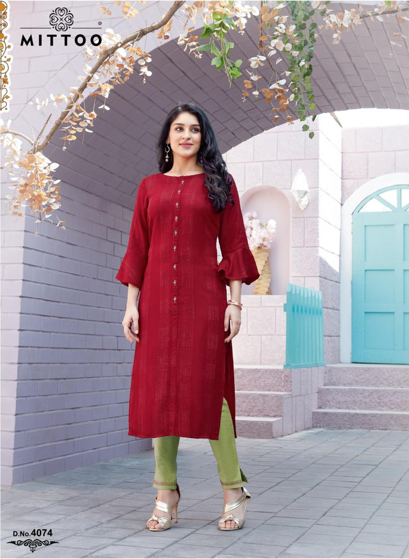 Mittoo Fashion Launching Mohini Vol 8  Rayon Weaving Stripes Attractive Look Fancy Casual Wear Readymade Kurtis
