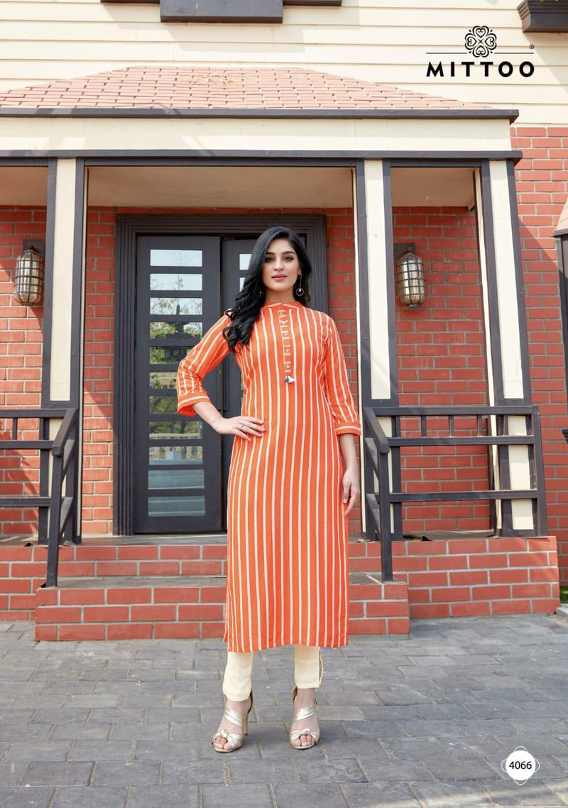 Mittoo Mohini Vol 7 Rayon Weaving Stripes Casual Wear Kurti Collection