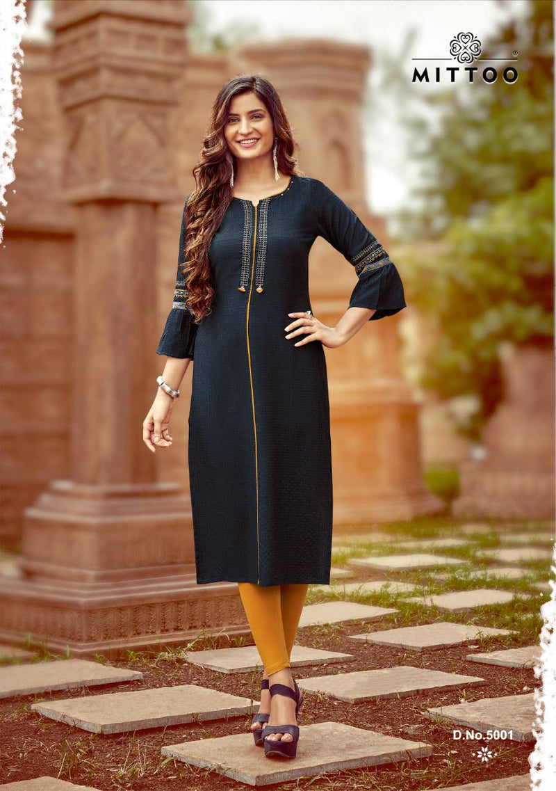 Mittoo Vatika Rayon Weaving Checks Casual Wear Kurti Collection