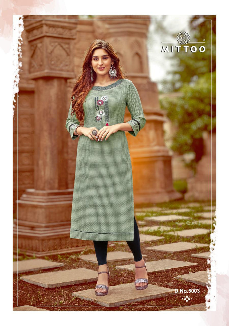 Mittoo Vatika Rayon Weaving Checks Casual Wear Kurti Collection