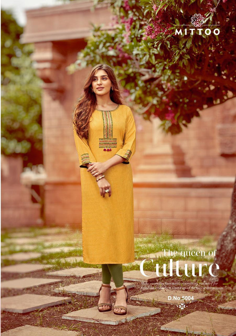 Mittoo Vatika Rayon Weaving Checks Casual Wear Kurti Collection