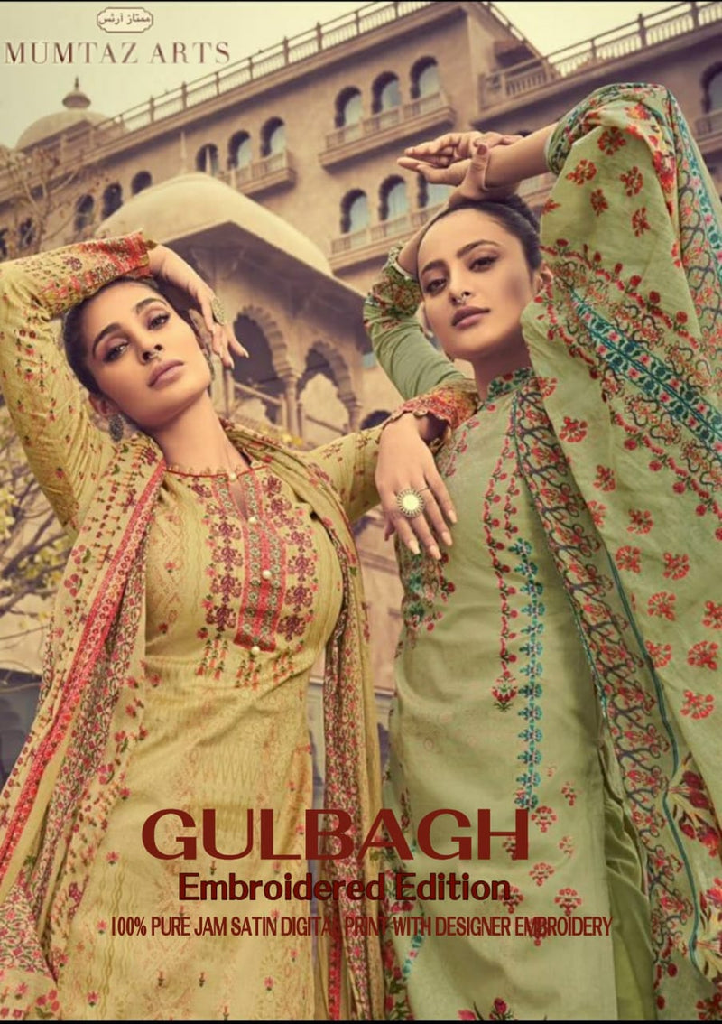 Mumtaz Arts Presents Gulbagh Jam Satin Pakistani Salwar Kameez