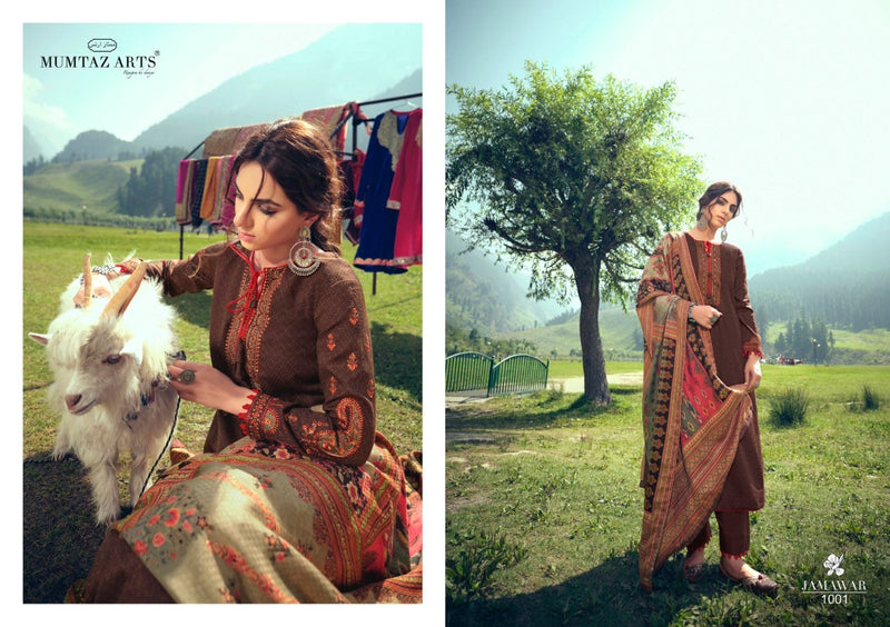 Mumtaz Arts Jamawar Pashmina Print With Designer Neck Embroidery Suit