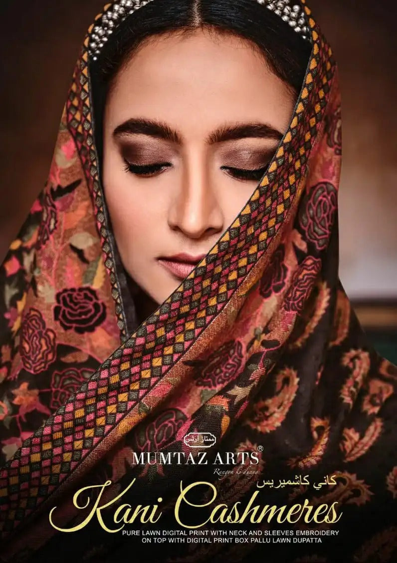 Mumtaz Arts Kani Cashmeres Lawn Cotton Digital Print Heavy Embroidery Work Salwar Kmaeez