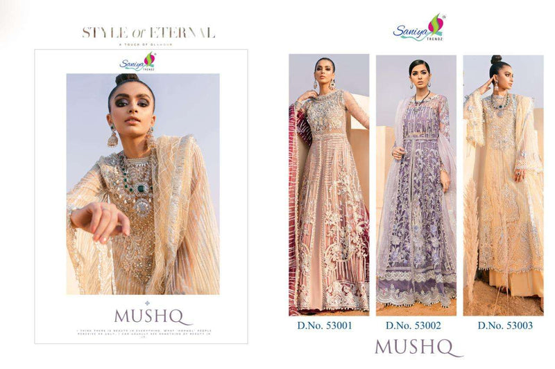 Mushq By Saniya Trendz Butterfly Net With Heavy Embroidery Work And Daimond Work Pakistani Salwar Suit