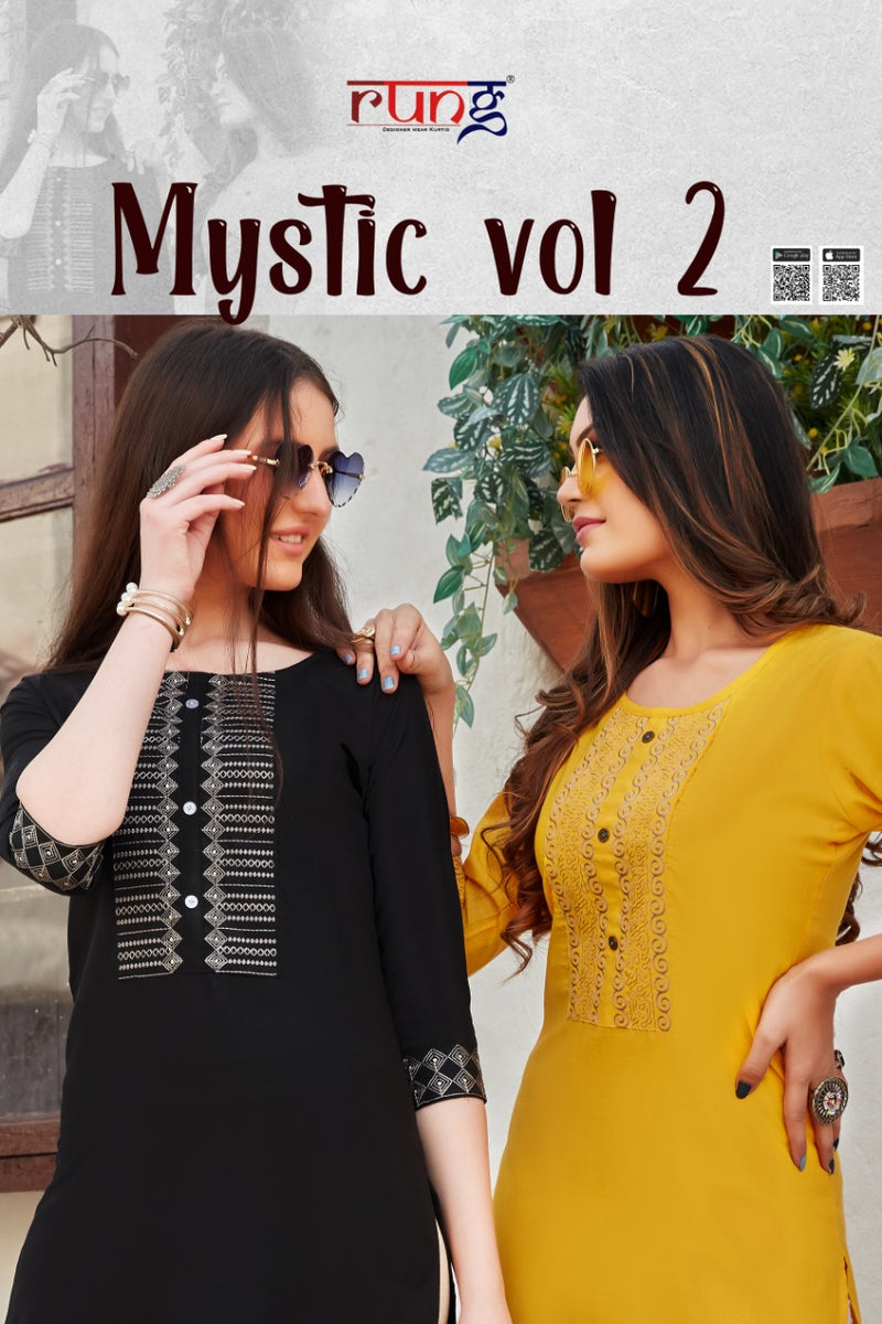 Mystic Vol 2 By Rung Magic Slub With Exclusive Embroidery Work Designer Regular Wear Kurtis