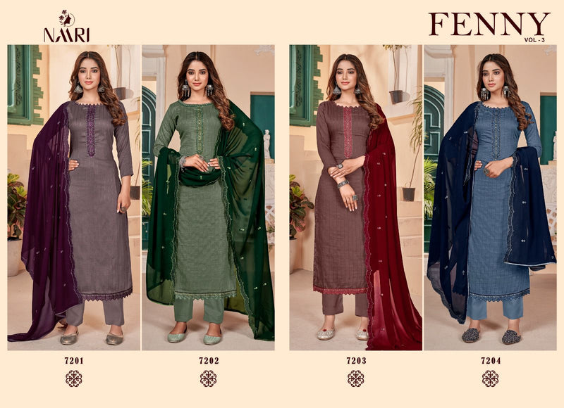 Naari Fenny Vol 3 Heavy Silk Weaving Pattern Lining Sequence Embroidery Work Fancy Designer Salwar Suit