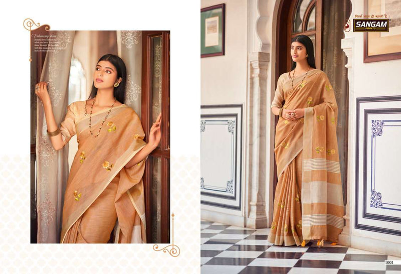 Sangam Prints Nagma Linen Beautiful  Festive Wear Sarees With Embroidery Work