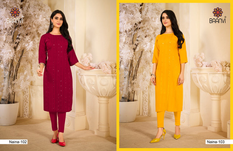 Baanvi Naina Vol 1 Rayon Fancy Stylish Office Wear Kurtis