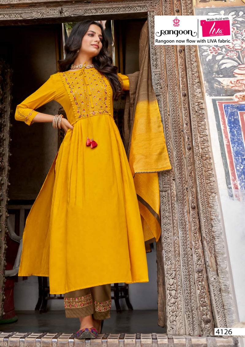 Rangoon Naira Viscose With Fancy Work Stylish Designer Festive Wear Long Kurti