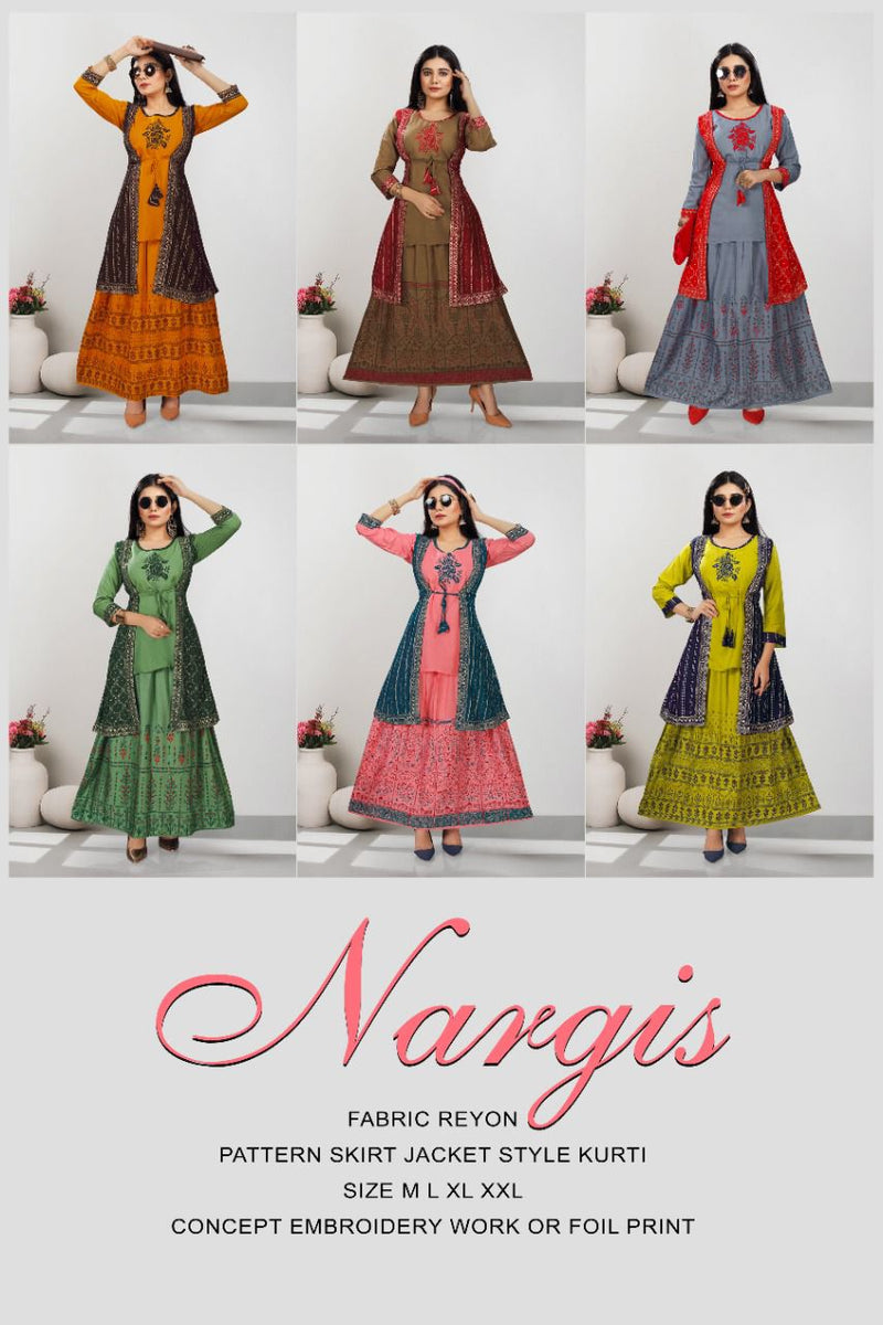 Beauty Queen Nargis Vol 1 Rayon Fancy Skirt Jacket Style Kurtis