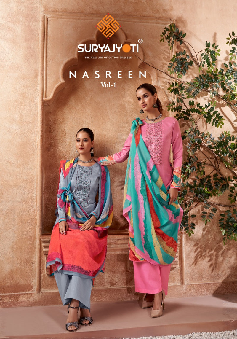 Surya Jyoti Nasreen Vol 1 Jam Satin With Printed Work Stylish Designer Party Wear Salwar Suit