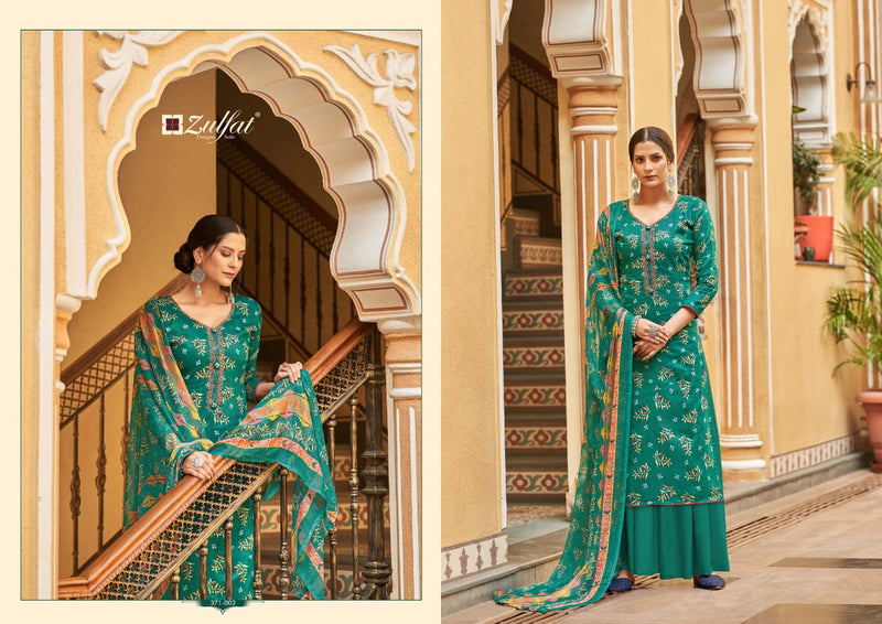 Zulfat Designer Suits Natasha Jam Cotton Digital Prints Festive Wear Embroidered Salwar Kameez