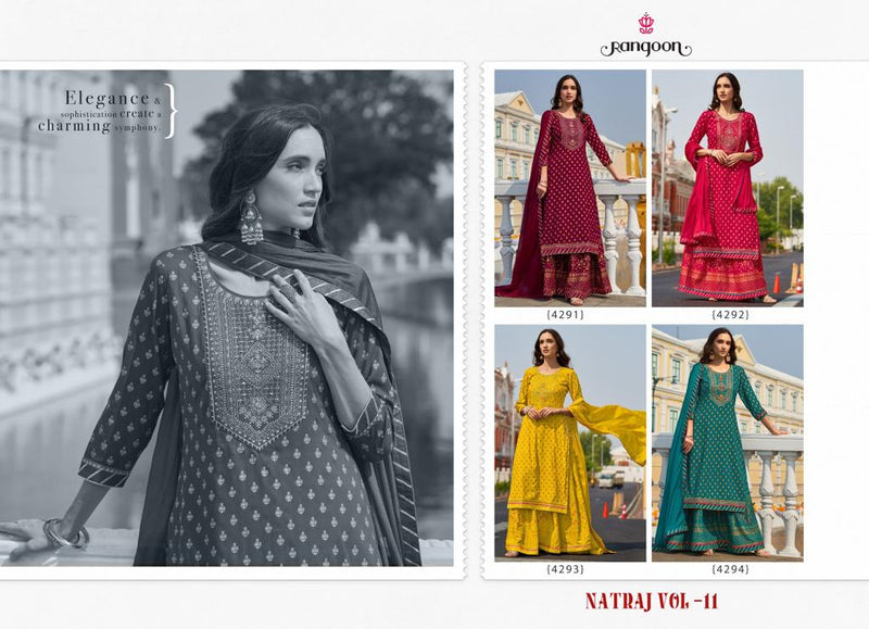 Rangoon Natraj Vol 1 Heavy Rayon Embroidery Work Fancy Designer Partywear Kurti