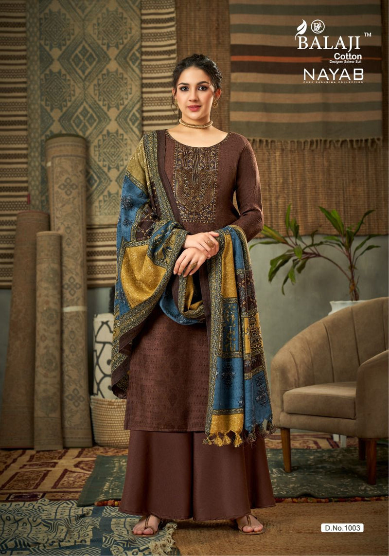 Balaji Nayab Pashmina Printed With Kashmiri Embroidery Work Stylish Designer Casual Wear Salwar Kameez