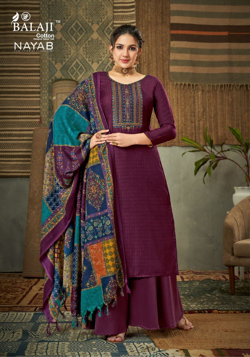 Balaji Nayab Pashmina Printed With Kashmiri Embroidery Work Stylish Designer Casual Wear Salwar Kameez