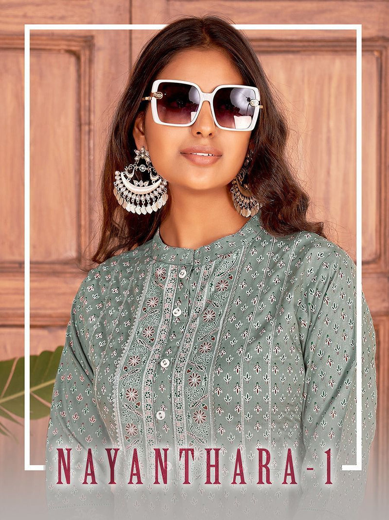Banwery Fashion Nayanthara Vol 1 Rayon With Jaipuri Print Gown Style Party Wear Kurtis