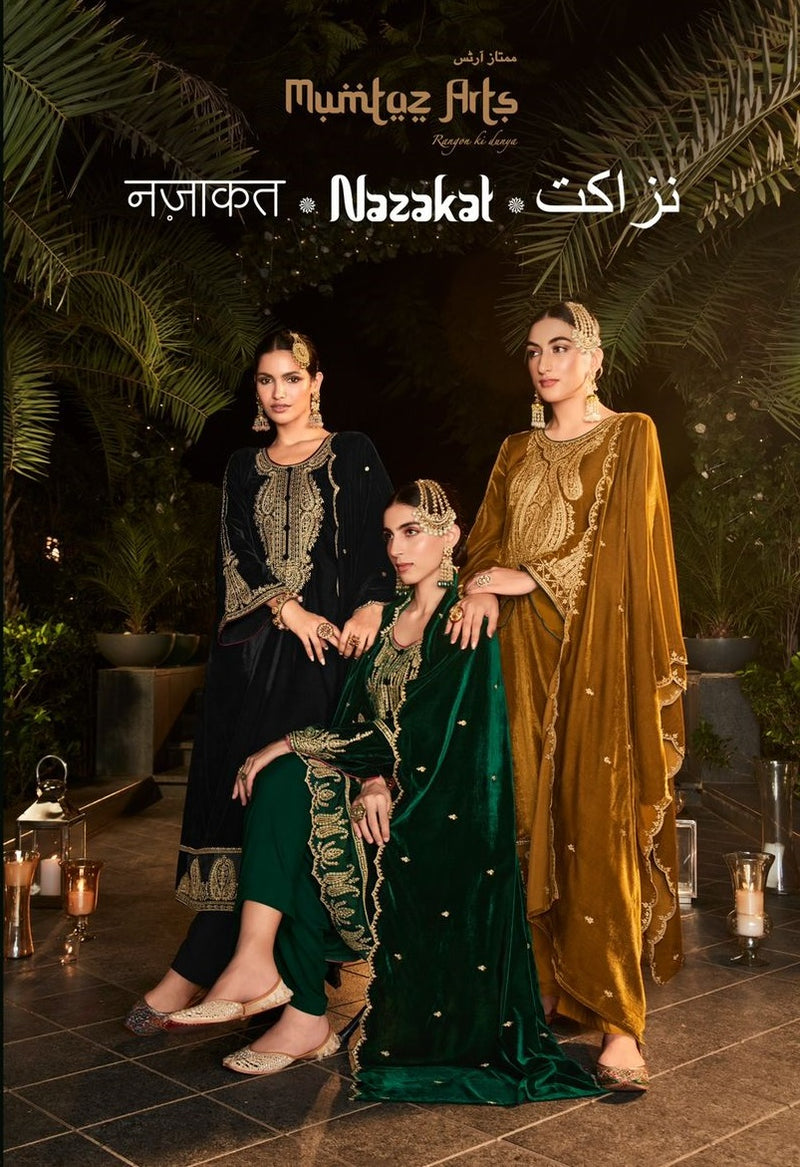 Mumtaz Nazakat Velvet With Beautiful Heavy Embroidery Work Stylish Designer Festive Wear Salwar Kameez