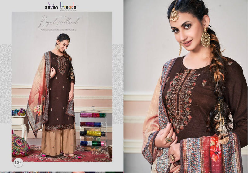 Seven Threads Nazakat Viscose Silk Fancy Stylish Party Wear Kurtis With Sharara Style Bottom & Dupatta