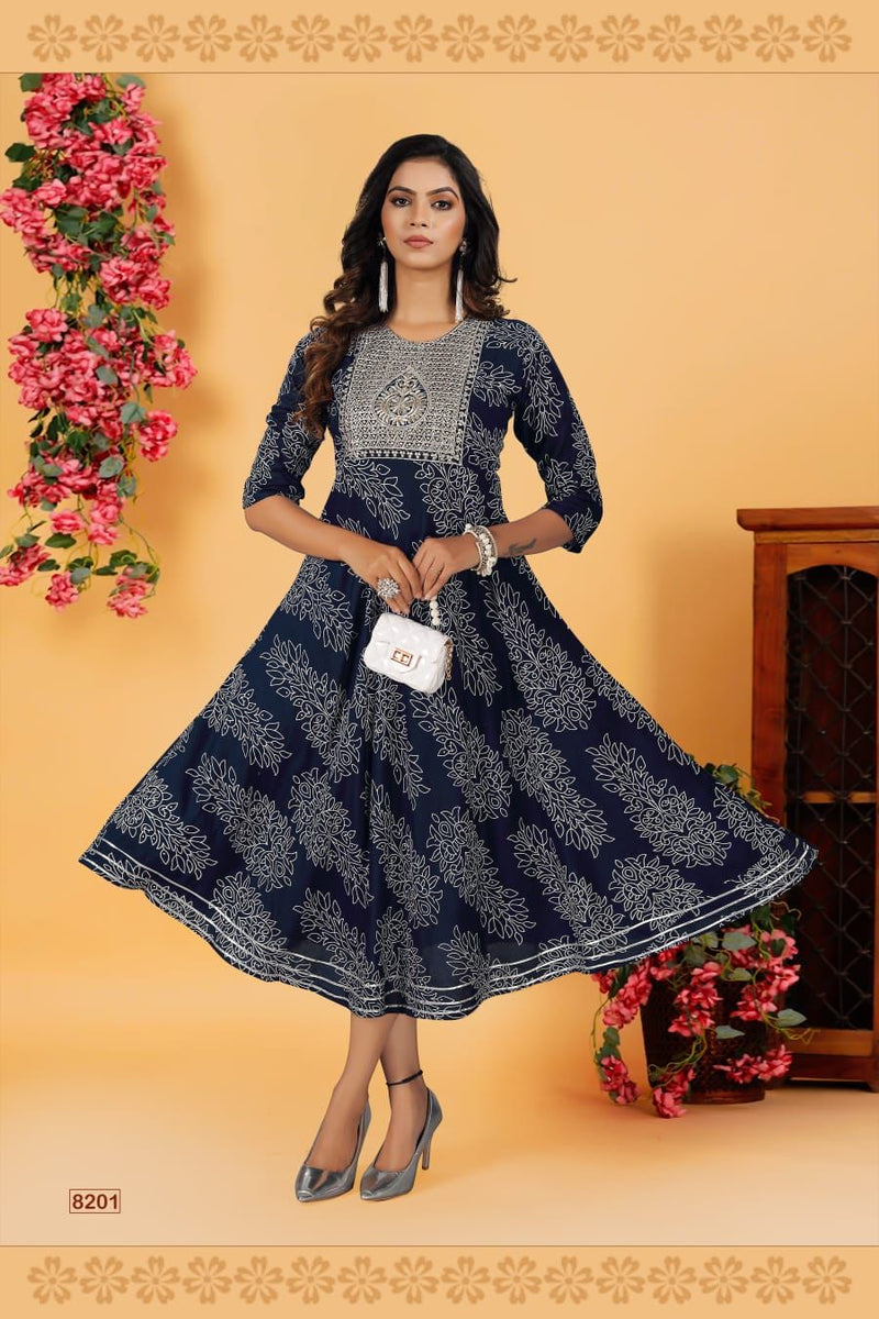 Beauty Queen Nazakat Vol 1 Heavy Rayon Printed Frock Style Party Wear Kurtis