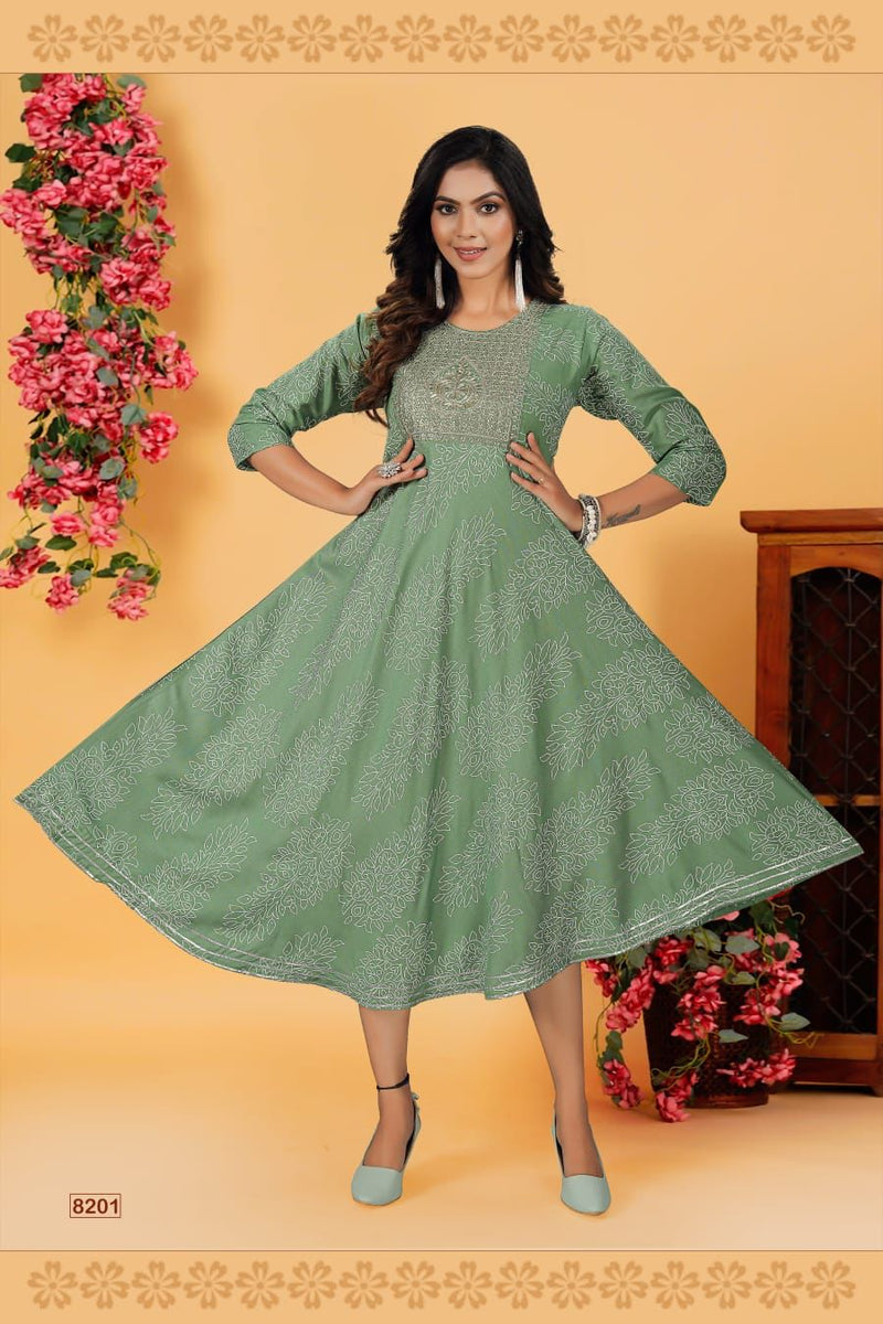 Beauty Queen Nazakat Vol 1 Heavy Rayon Printed Frock Style Party Wear Kurtis