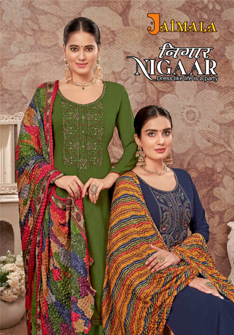 Alok Suit Nigaar Vol 4 Rayon With Heavy Fancy Work Stylish Designer Casual Look Salwar Suit