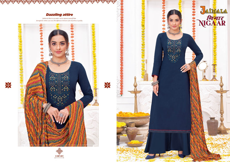 Alok Suits Jaimala Nigaar Rayon Slub Embroidery Designer Festive Wear Salwar Suits