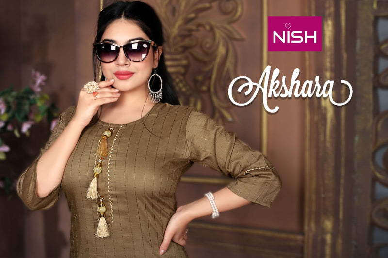 Nisha Akshara Chinon Silk Party Wear Straight Kurtis With Pant Style Bottom