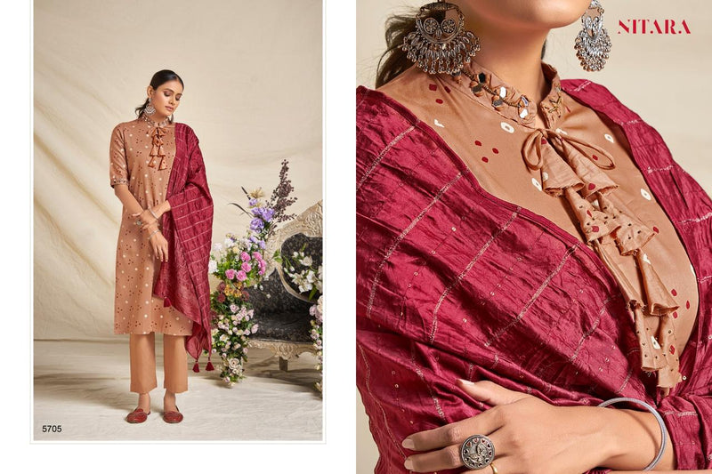 Nitara Bandhej Pure Cotton Satin Stylish Designer Wear Readymade Kurti