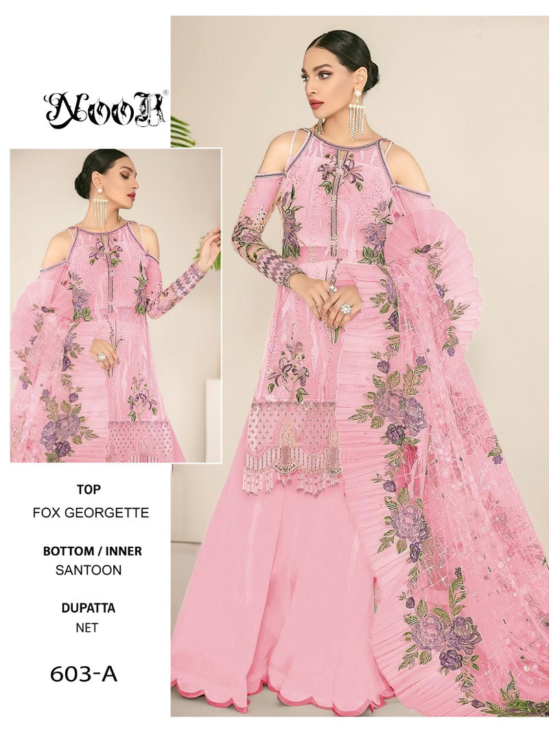 Noor 603 Colours Faux Georegette With Self Embeoidery Work Pakistani Salwar Suit