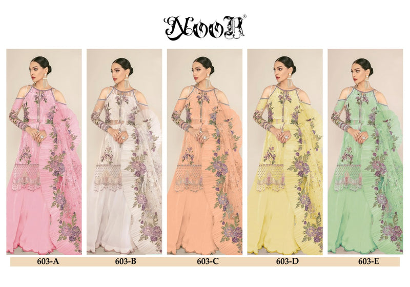 Noor 603 Colours Faux Georegette With Self Embeoidery Work Pakistani Salwar Suit