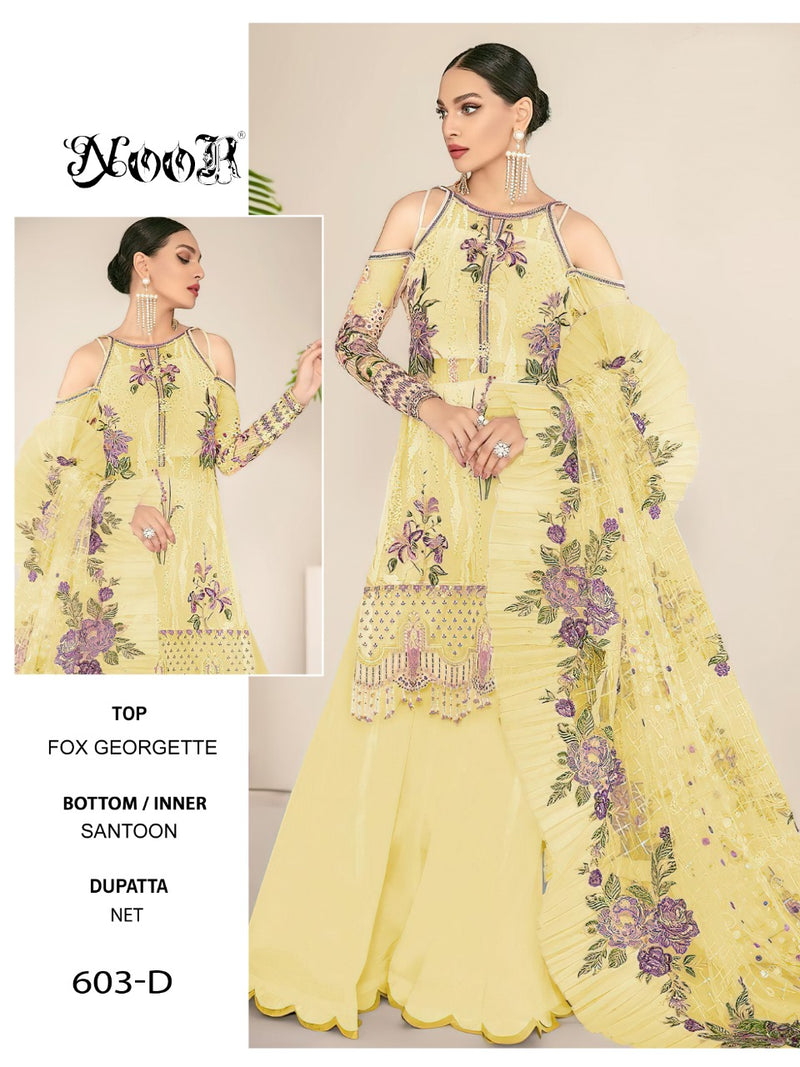 Noor 603 Colours Faux Georegette With Self Embeoidery Work Pakistani Salwar Suit