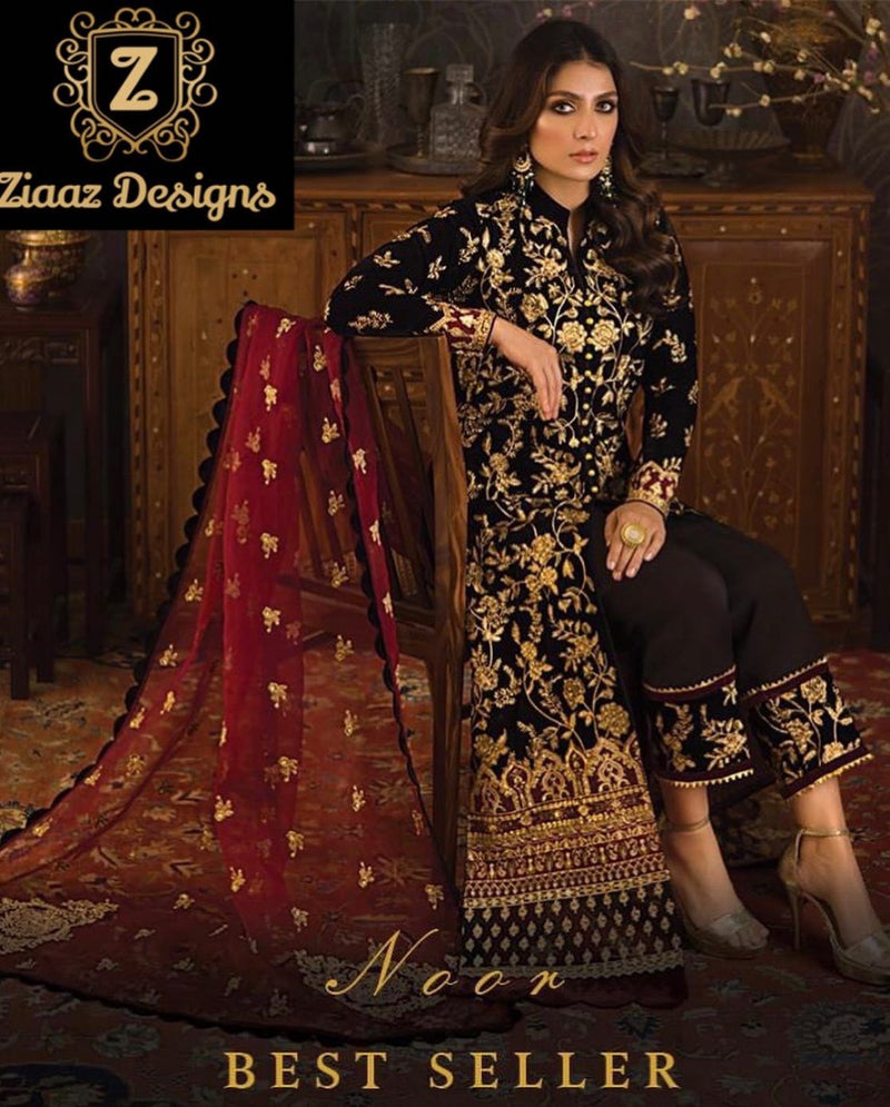 Ziaaz Design Noor Black Georgette Embroidered Pakistani Style Designer Salwar Suits
