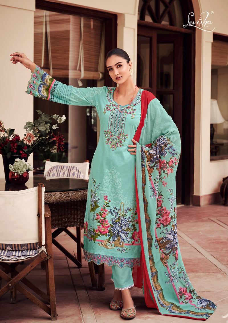 Levisha Dno 1013 To 1020 Pure Cotton Pakistani Print With Fancy Embroidery Stylish Designer Salwar Suit