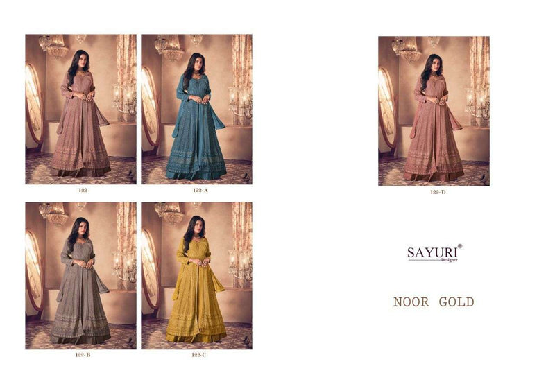 Sayuri Designer Noor Gold Georgette Heavy Party Wear Kurtis With Skirt