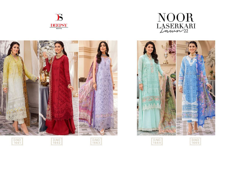 Deespy Suits Noor Laserkari Lawn 22 Cambric Cotton Pakistani Style Party Wear Salwar Suits