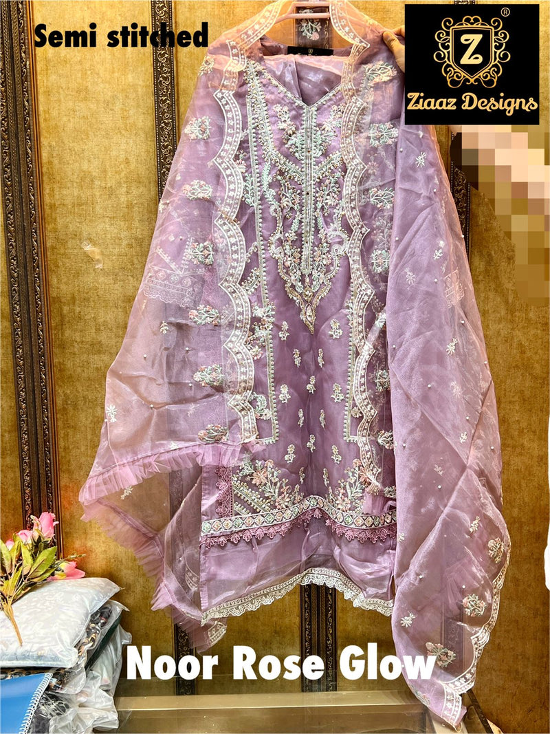 Ziaaz Designs Noor Rose Glow Organza Designer Pakistani Style Wedding Wear Salwar Suits