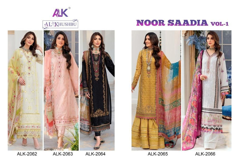 AL Khushbu Noor Saadia Vol 1 Pure Cambric Cotton Pakistani Style Party Wear Salwar Suits