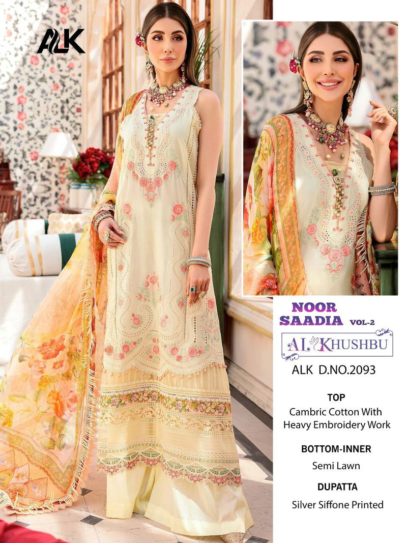 AL Khushbu Noor Saadia Vol 2 Cambric Cotton Designer Pakistani Style Party Wear Salwar Suits