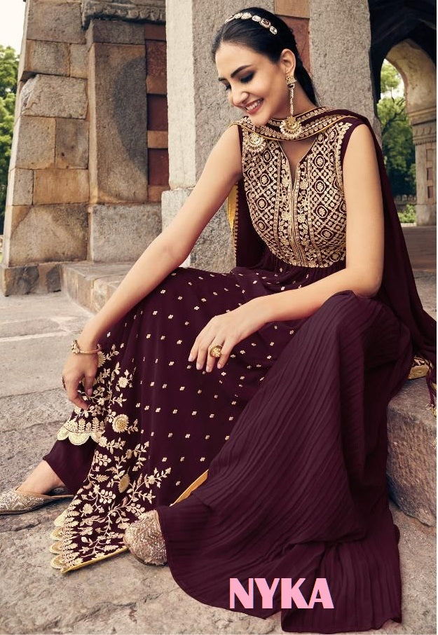 Your Choice Nyka Georgette With Heavy Embroidery Work Stylish Designer Party Wear Fancy Long Kurti