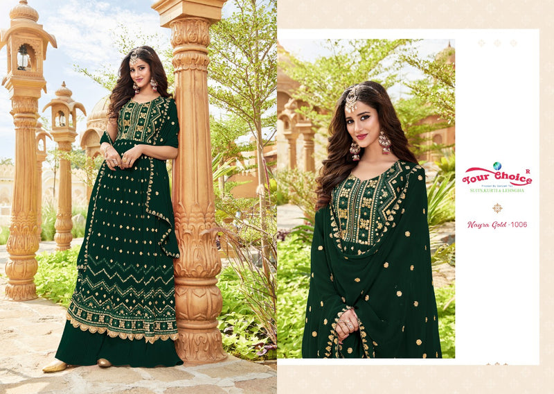 Your Choice Nyraa Gold Georgette With Beautiful Work Stylish Designer Wedding Look Fancy Salwar Kameez