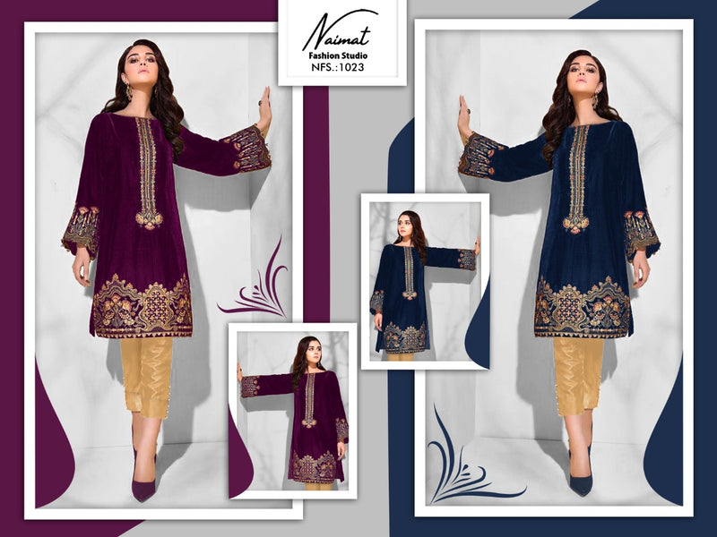 Naimat Fashion Studio Nfs 1023 Pure Velvet Stykish Designer Wear Pret Kurti