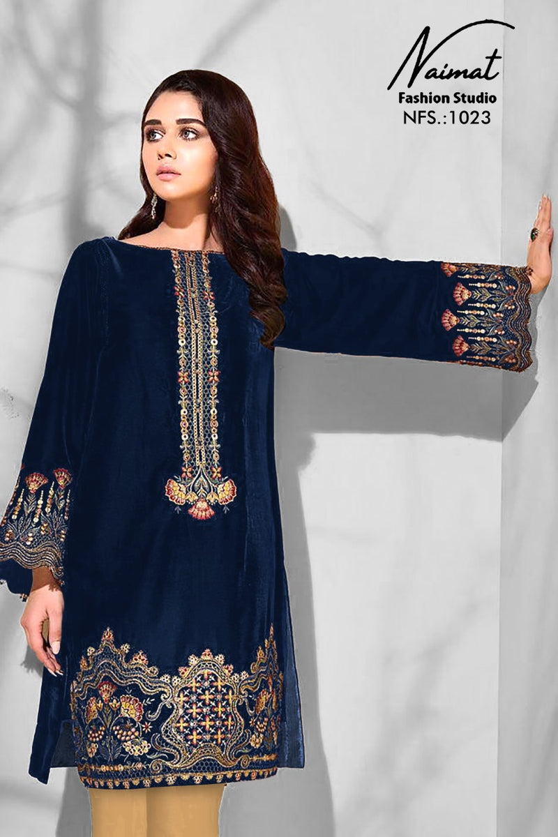 Naimat Fashion Studio Nfs 1023 Pure Velvet Stykish Designer Wear Pret Kurti